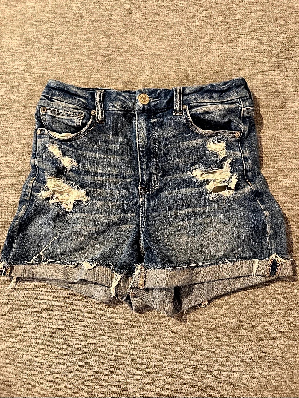 American Eagle Curvy Hi-Rise Shortie Denim Shorts in Blue Size 10